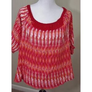 NEW Women NY Collection Blouse Shirt Top 3/4 Length Sleeve Pink Orange Sz L